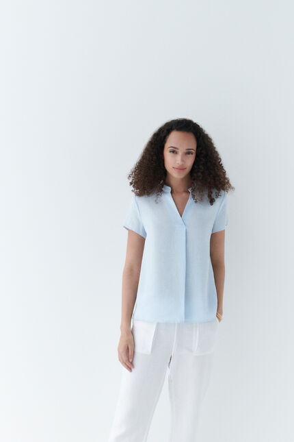 blouse kat 100% lin bleu ciel femme