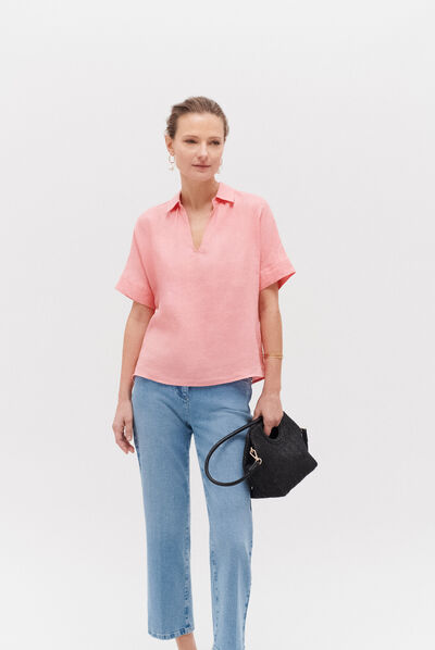 Blusa Sonia 100% lino rosa corallo donna