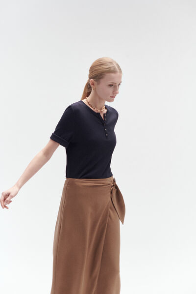 T-shirt boutonné andrea bleu marine femme