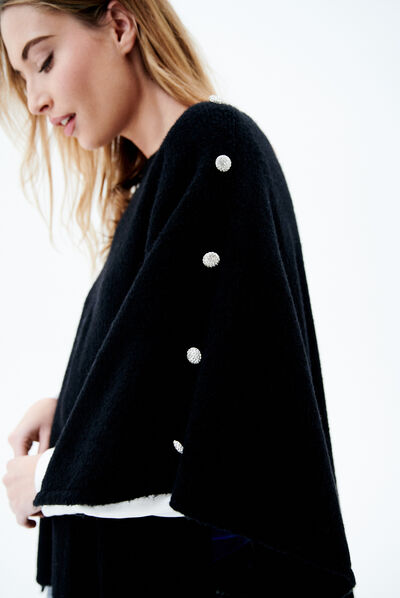 poncho lisa bijoux noir femme