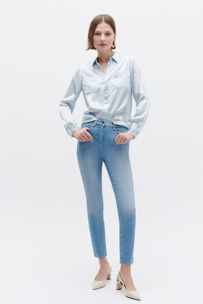 Camisa de seda Jeanne B azul celeste mujer