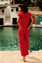 100% linen pandi trousers light red woman