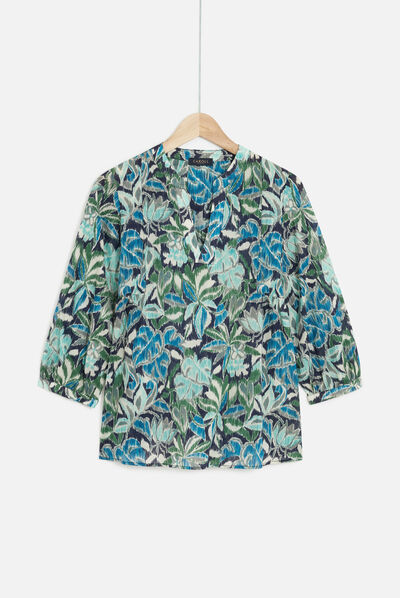 Blouse libye fleurie bleu femme