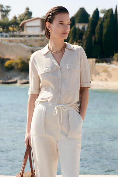 chemise estela 100% lin beige femme