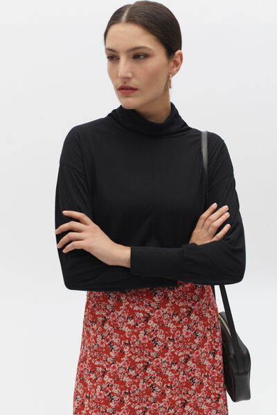T-shirt Alton met rolkraag zwart vrouw