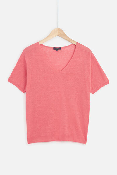 pull milane 100% lin rose corail femme
