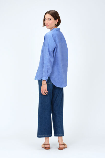 Camicia Sandy oversize 100% lino blu viola donna