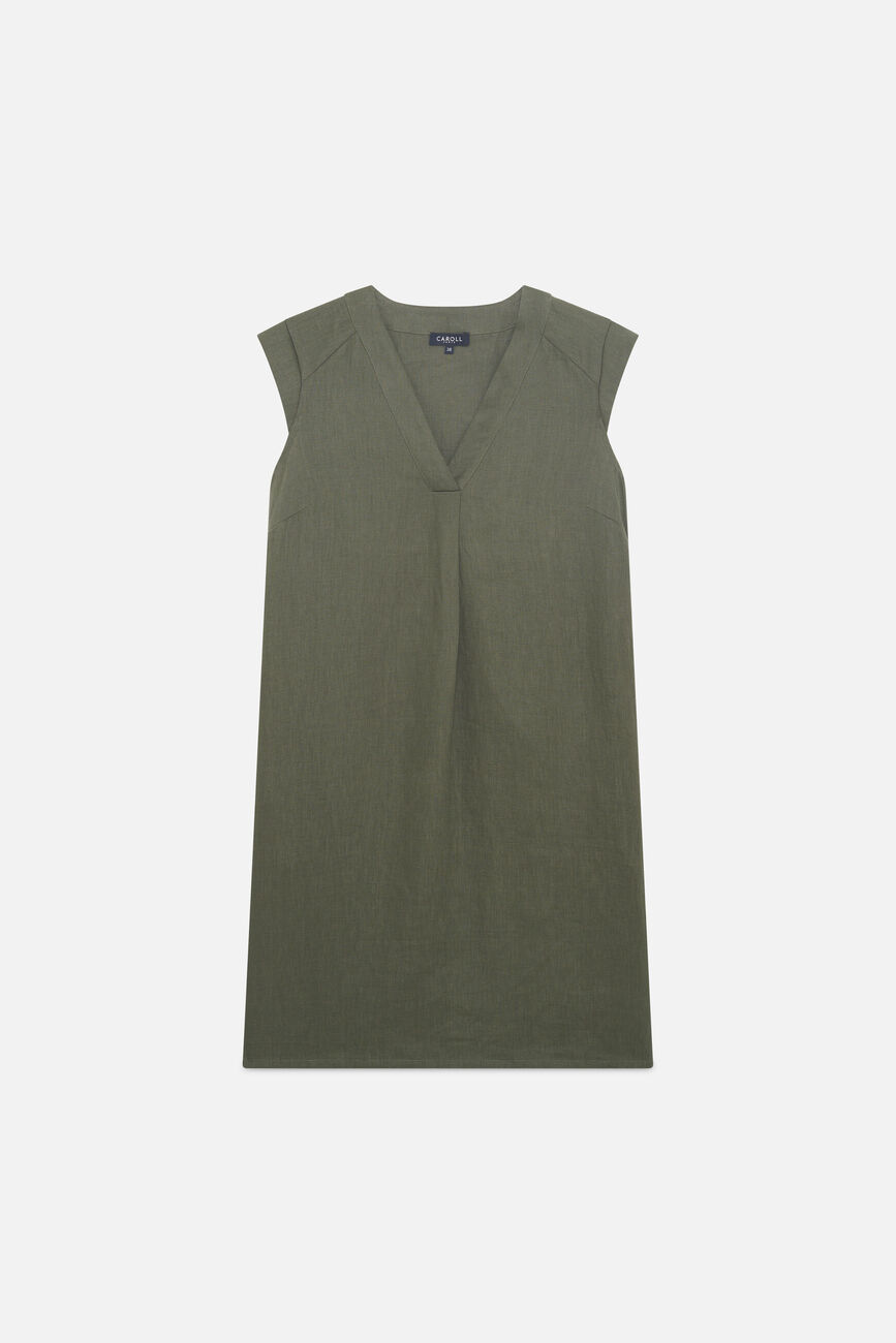 robe pamela 100% lin vert kaki femme