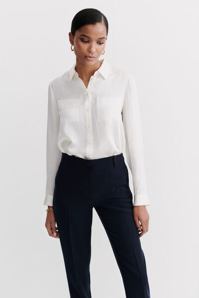 Camisa jeanne b em seda marfim mulher