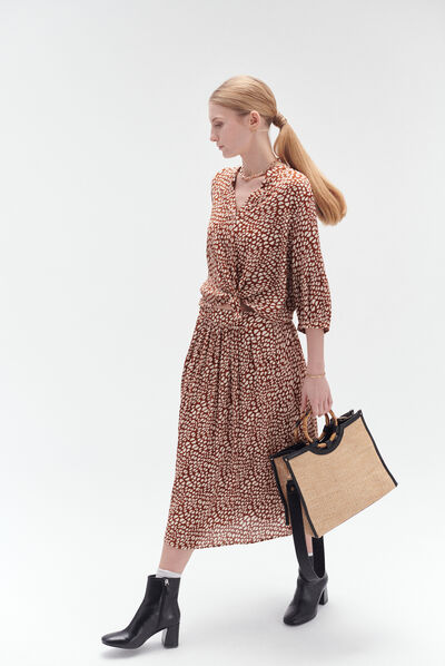 jupe tawney à motif bicolore marron cognac femme