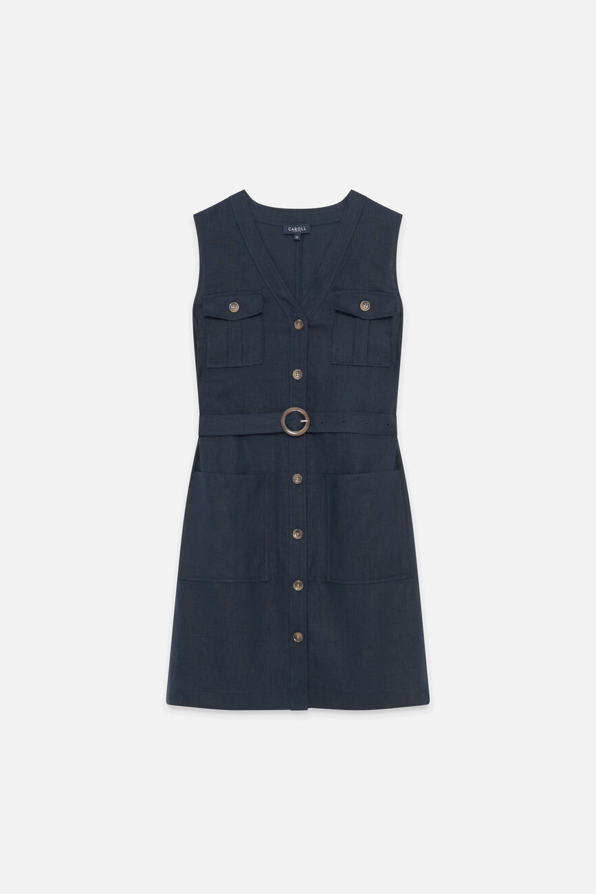 Robe Rlaurny3 100% lin bleu marine femme
