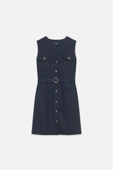 Robe Rlaurny3 100% lin bleu marine femme