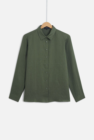 Camisa Brenda 100 % lino verde caqui mujer