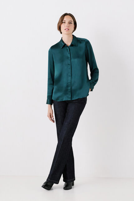 Chemise cjamie1 100% soie bleu canard femme