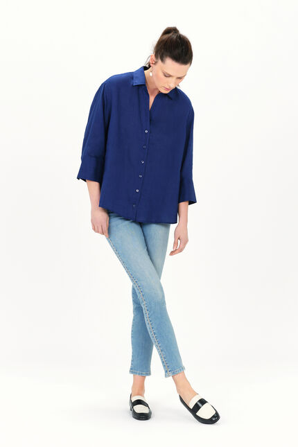 Hemdbluse Coraline 100% Leinen marineblau damen