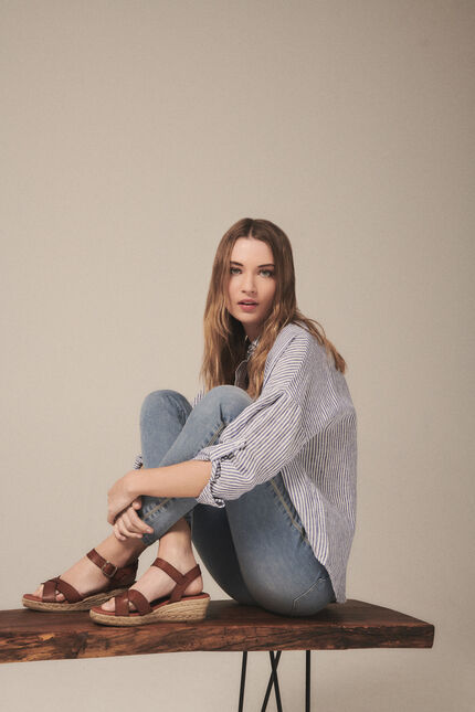 Camisa Claude2 100% lino denim piedra mujer