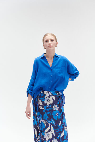 Chemise sandy oversize 100% lin bleu electrique femme