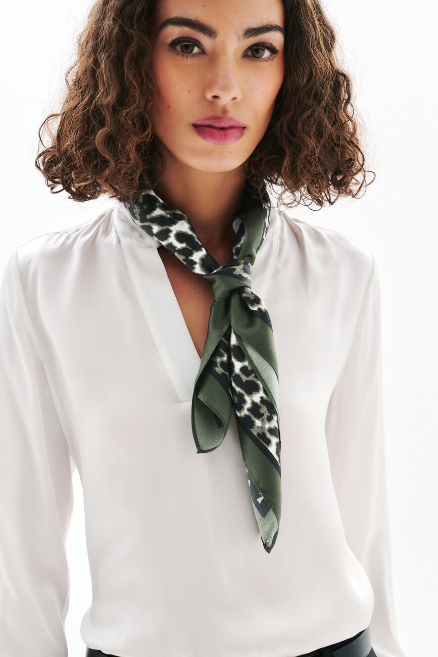 Beasty 100% silk scarf khaki green woman