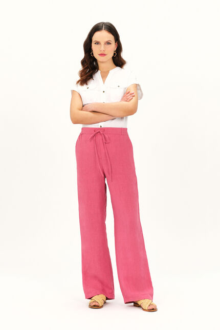 Pantalon pigment 100% lin rouge foncé femme