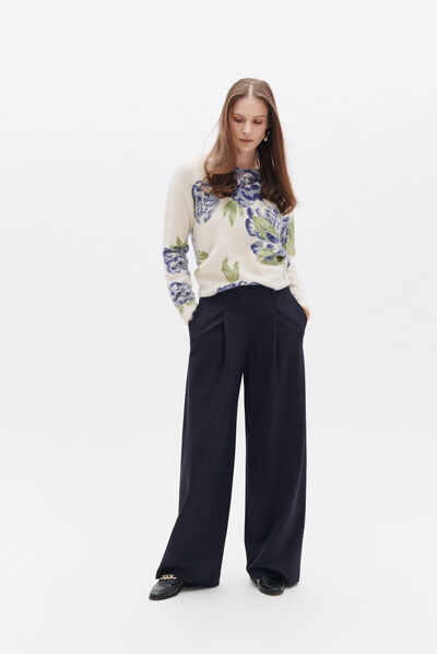 Pantalon principe bleu marine femme