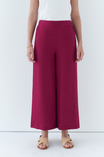 Pantalon pandi 100% lin rose framboise femme