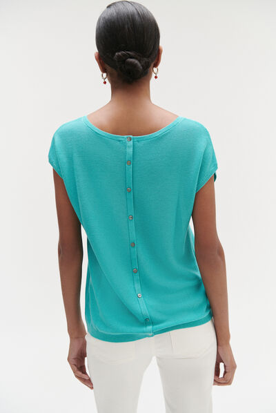 Pull mathis boutonné au dos vert emeraude femme