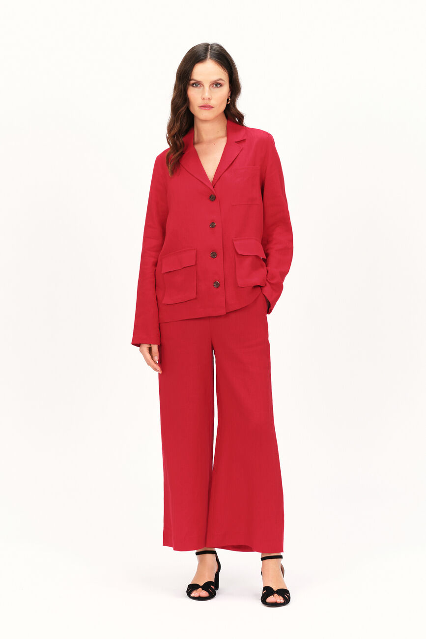 Pantalon pandi 100% lin rouge clair femme