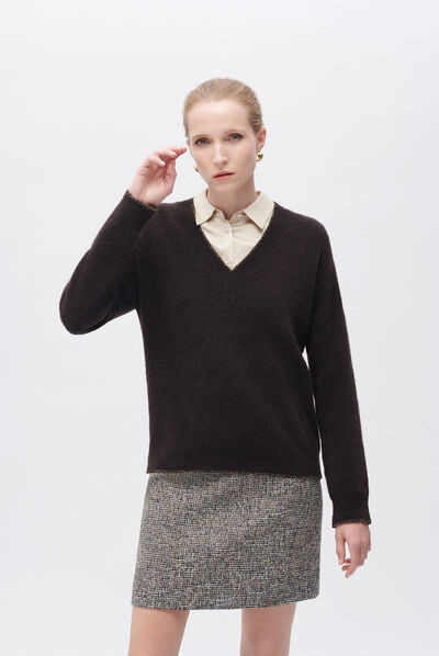 Pull mazarine marron fonce femme