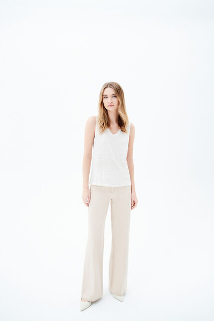 T-shirt trym 100% lin ivoire femme