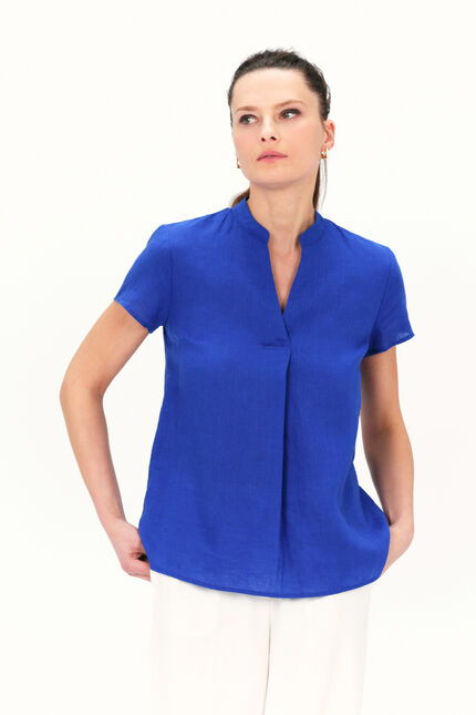 Bluse Kat 100 % Leinen türkisblau damen