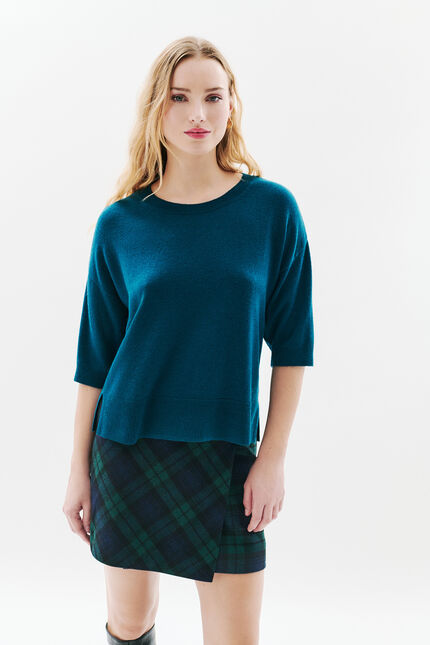 Pull mfisher 100% laine bleu canard femme