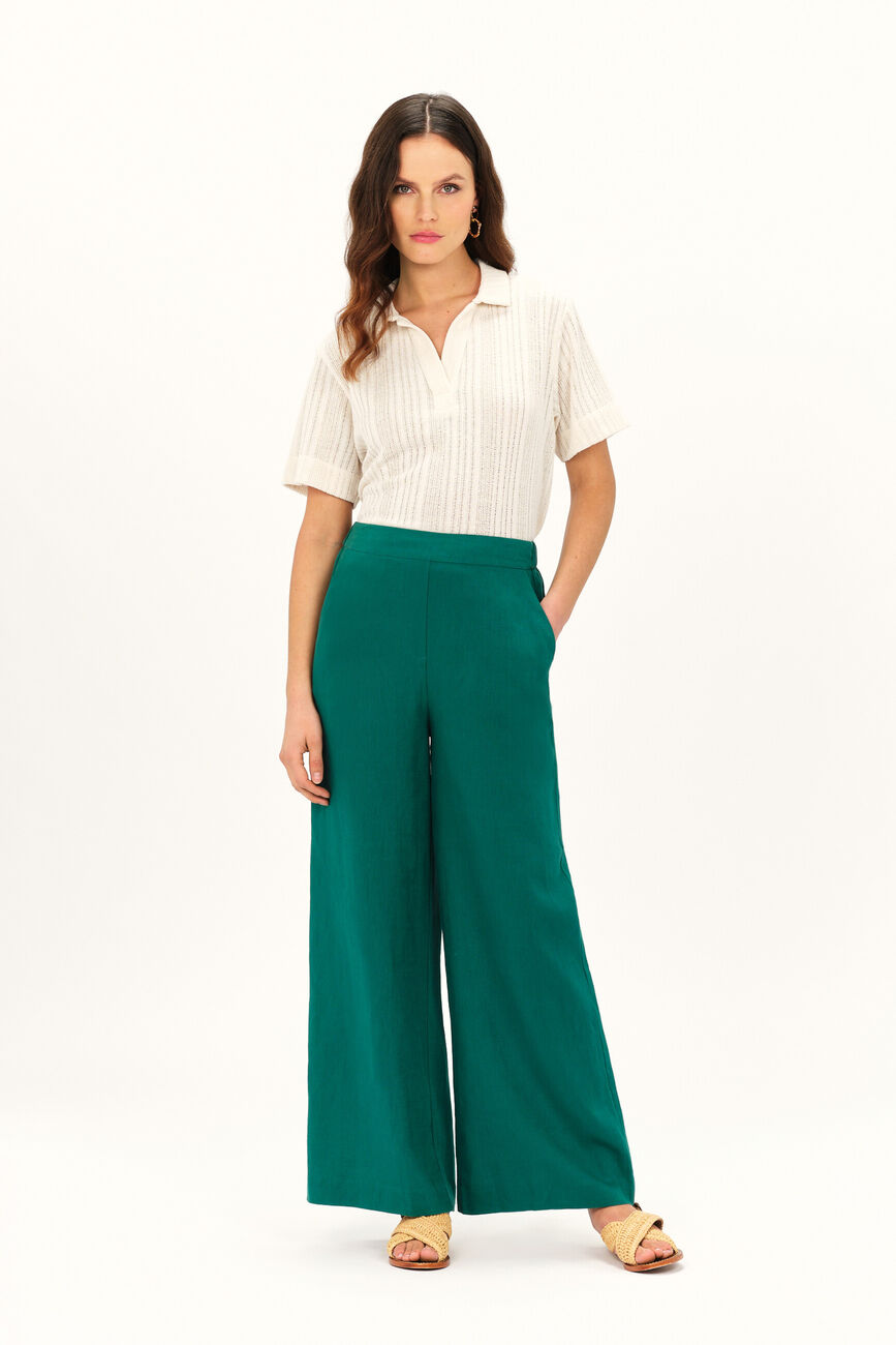 Pantalon pandi 100% lin vert emeraude femme