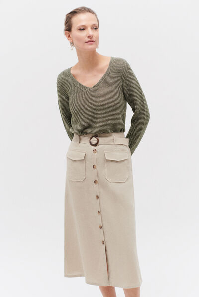 jupe agnes 100% lin taupe femme