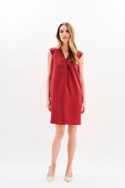 Abito Pamela 100% lino rosso bordeaux donna