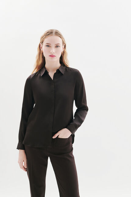 Chemise cjamie1 100% soie marron chocolat femme