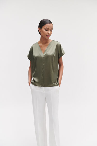 Top Victor satinado verde caqui mujer