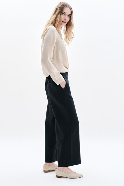 Pantalon pandi 100% lin noir femme