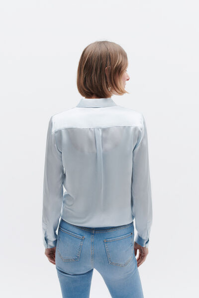 Camisa de seda Jeanne B azul celeste mujer