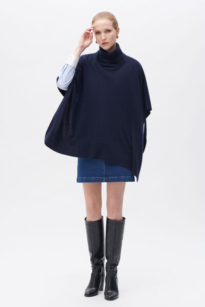 Poncho helise bleu marine femme