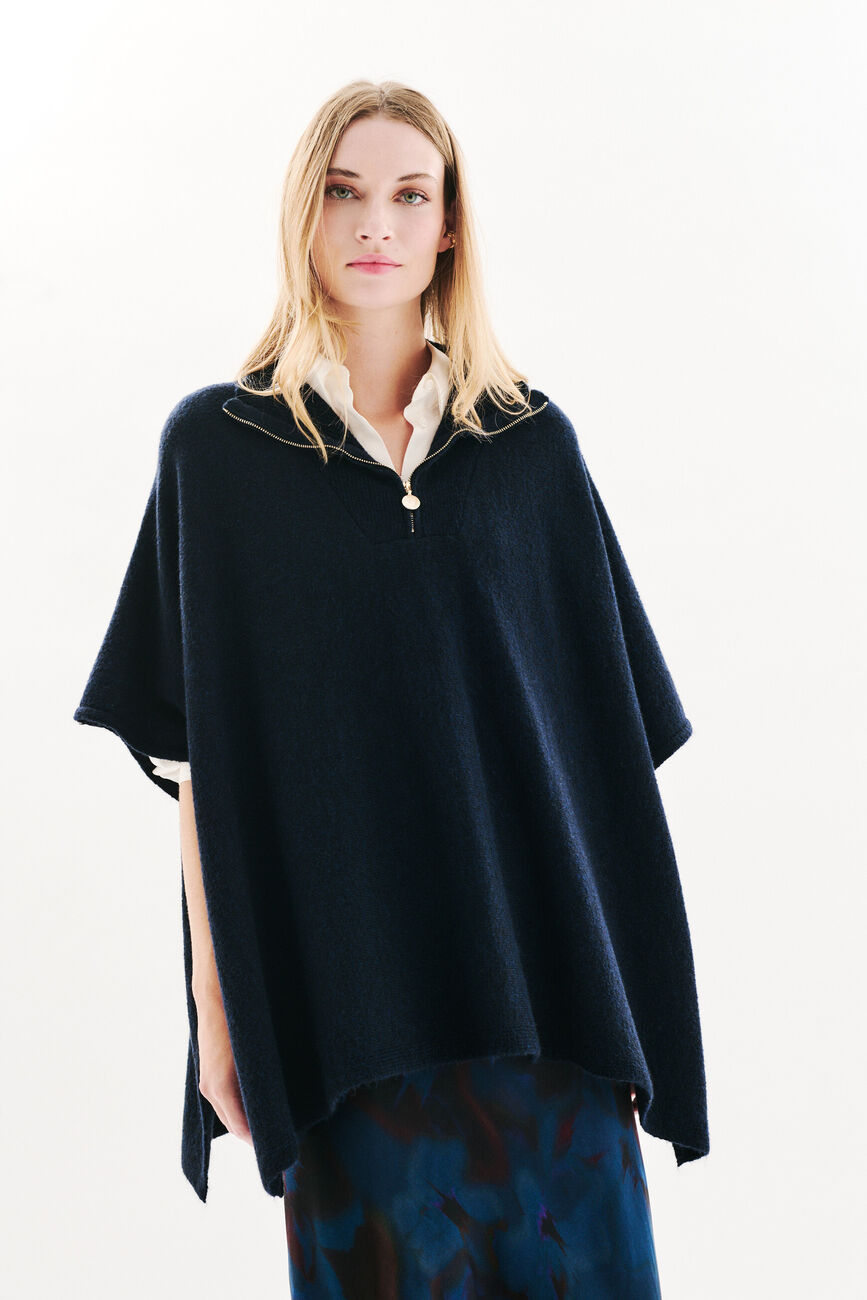 Poncho Herios bleu marine femme