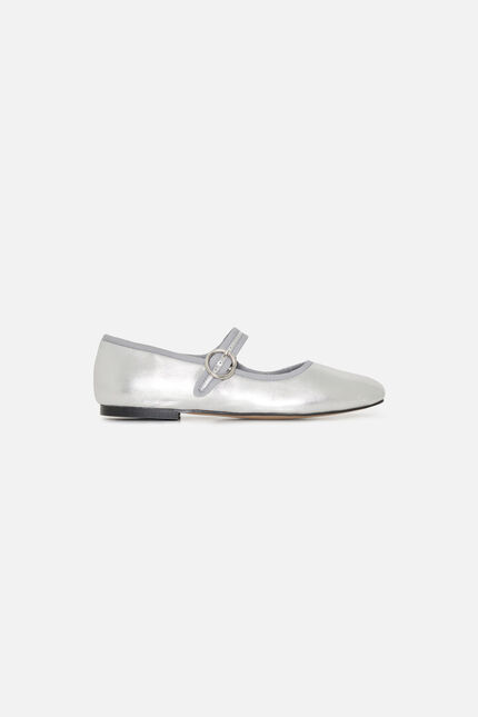 Ballerines Sara2 en cuir naturel gris argent femme