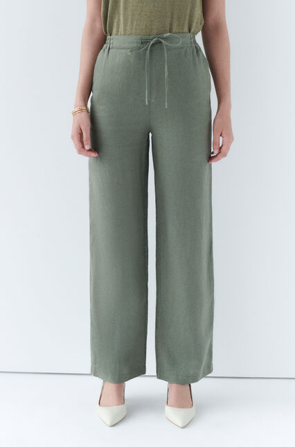 Broek pigment 100% linnen khakigroen vrouw