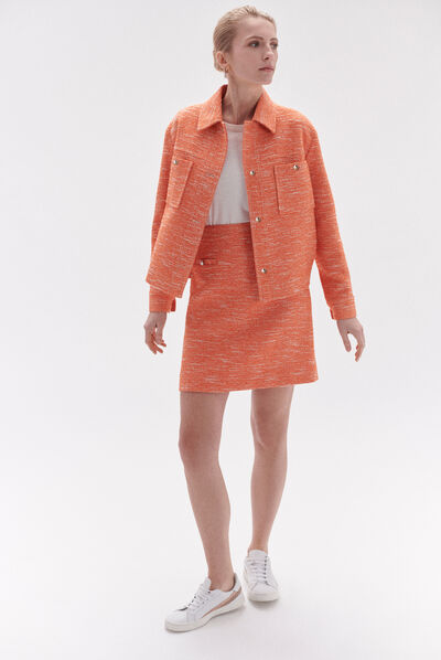 Jupe mag en tweed orange femme