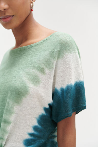 Pull elio 100% lin à manches courtes bleu femme