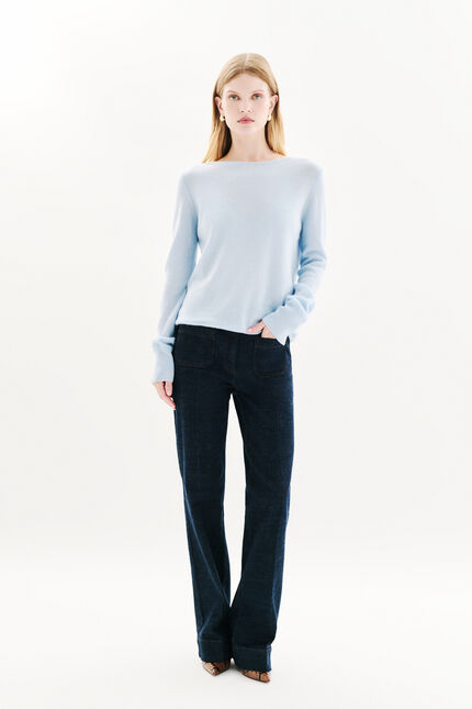 Maglione mzoan 100% cashmere blu pastello donna