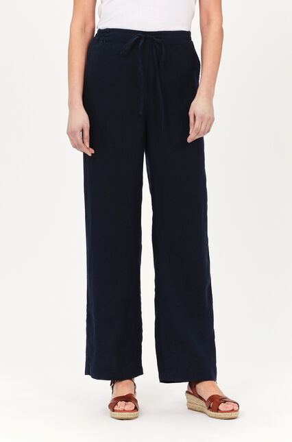 Pantalon pigment 100% lin bleu marine femme