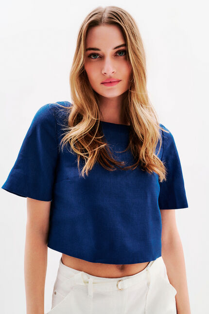 Blouse Cynthia1 100% lin bleu marine femme