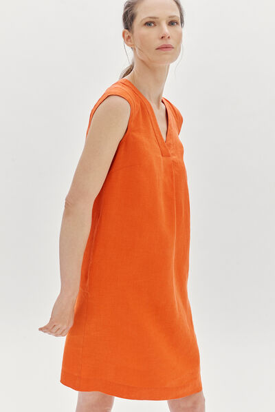 robe pamela 100% lin orange femme