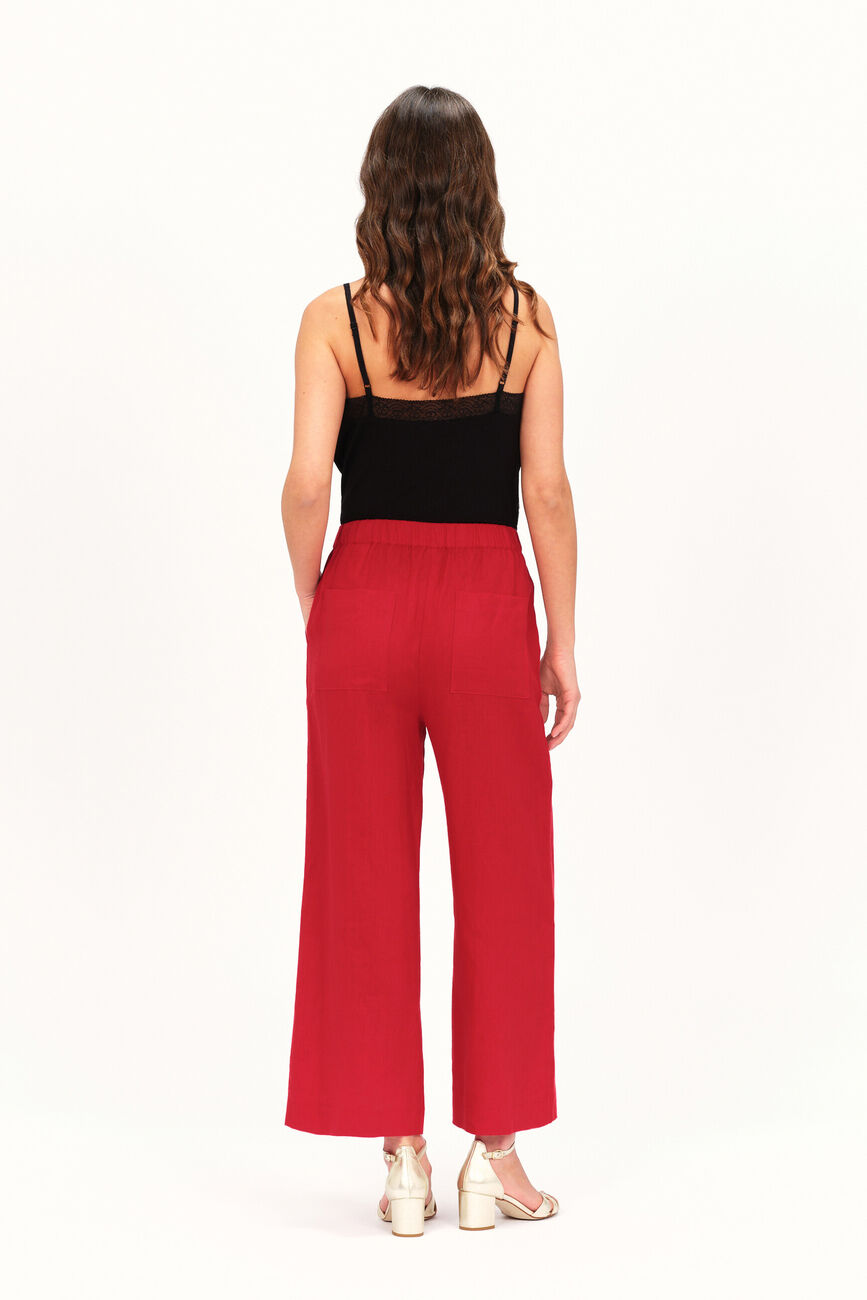 Pantalon pandi 100% lin rouge clair femme