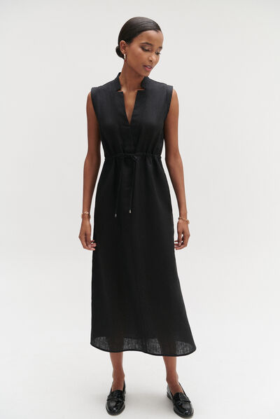 Robe longue amy 100% lin noir femme
